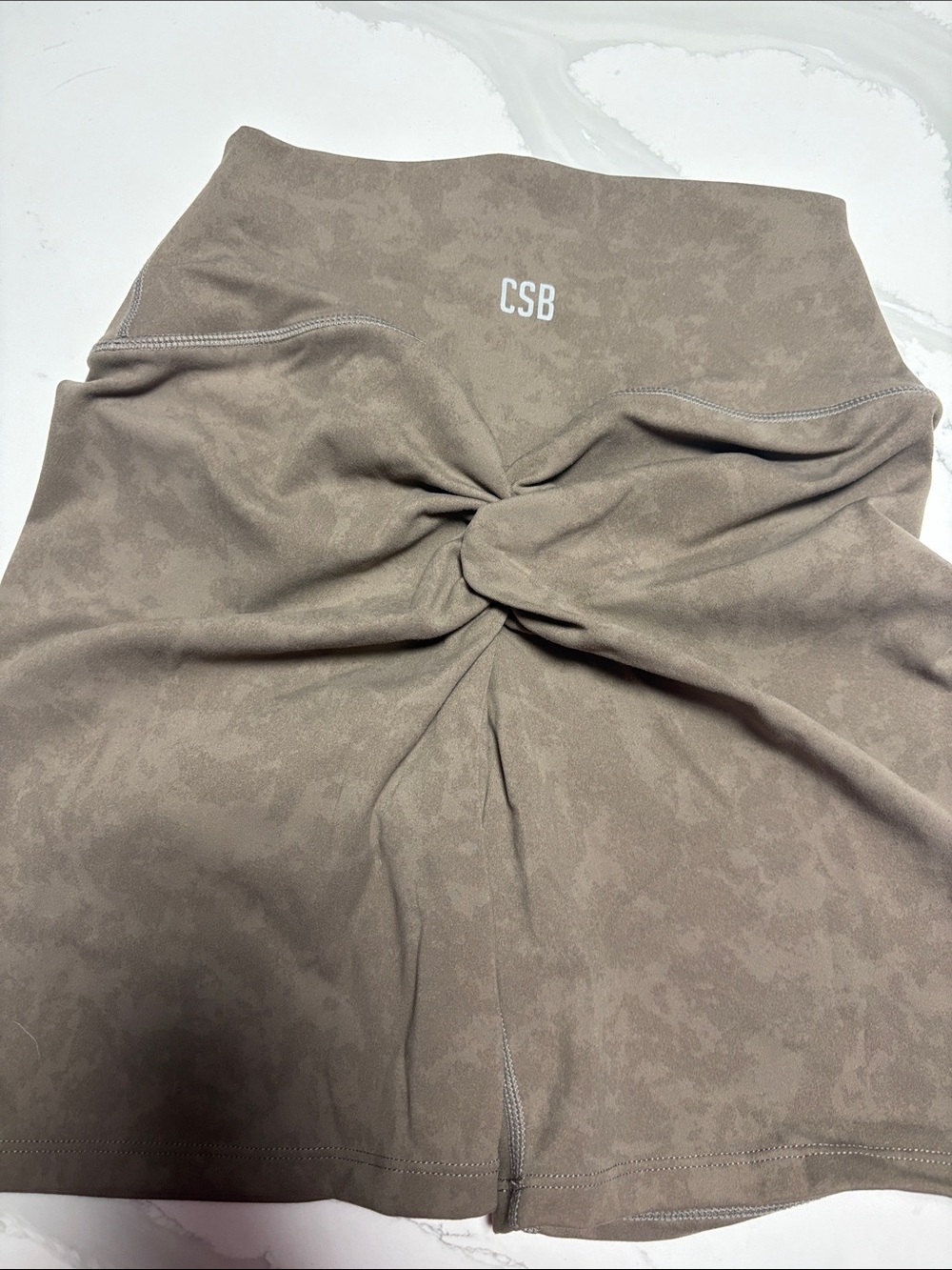 Crop Shop Boutique Taupe Twist-Front Athletic Shorts